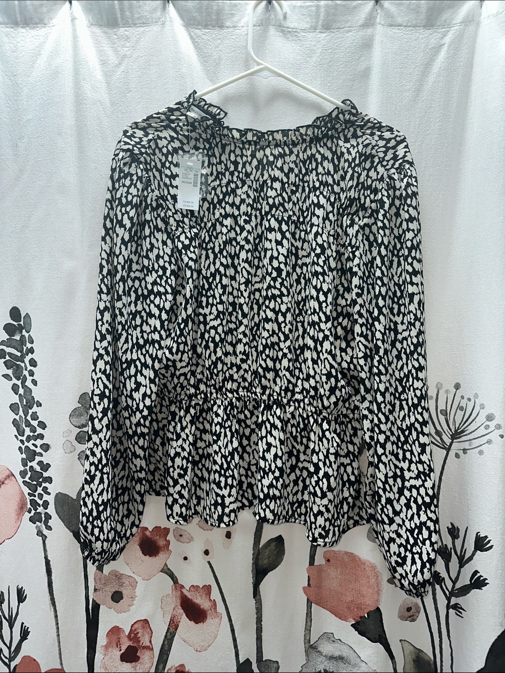 Maurices Black & White Abstract Smocked Peplum Blouse